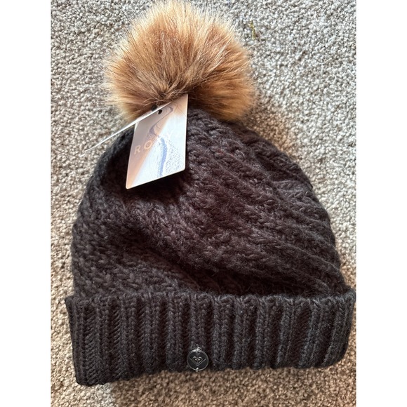 Roxy Blizzard Beanie Womens Knit Pom Pom Hat Black One Size - Picture 1 of 4